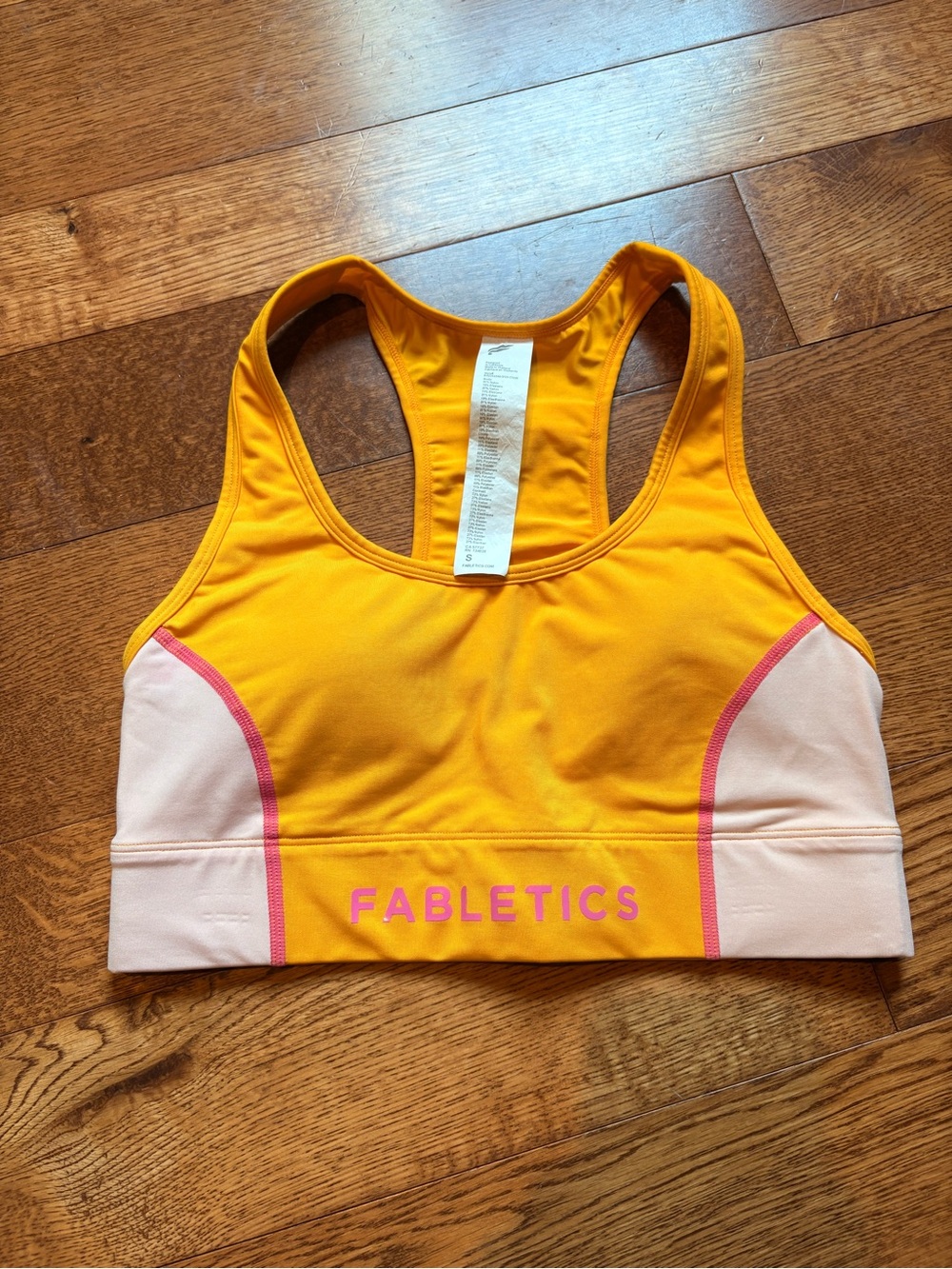 Fabletics Orange Sports Bra with Light Pink Panels